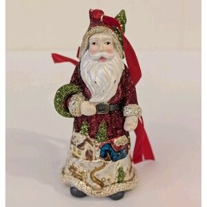 Glittery Resin Santa Holding A Sack Of Presents 4" Christmas Ornament